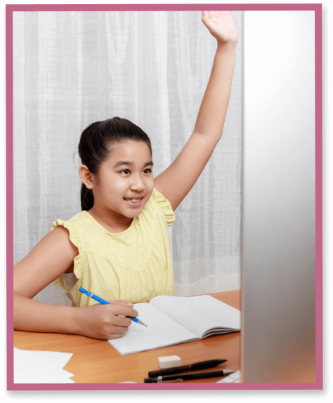 student raising hand